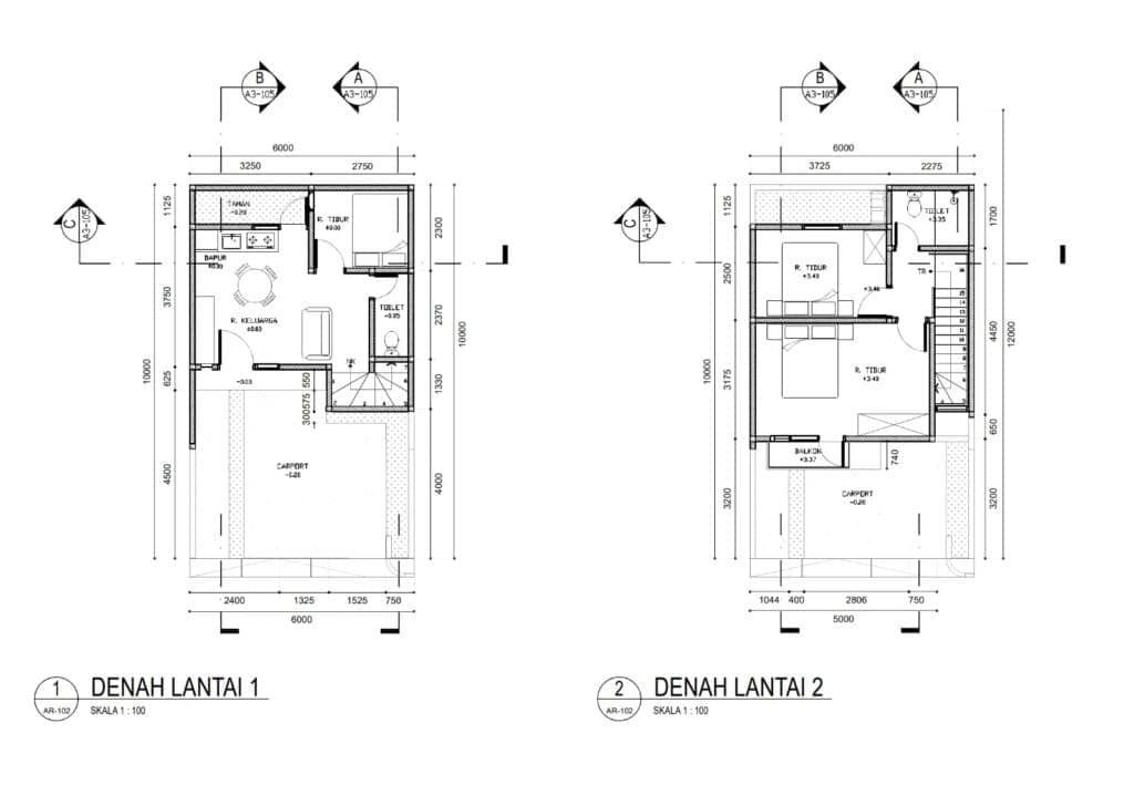 denah rumah 2 lantai